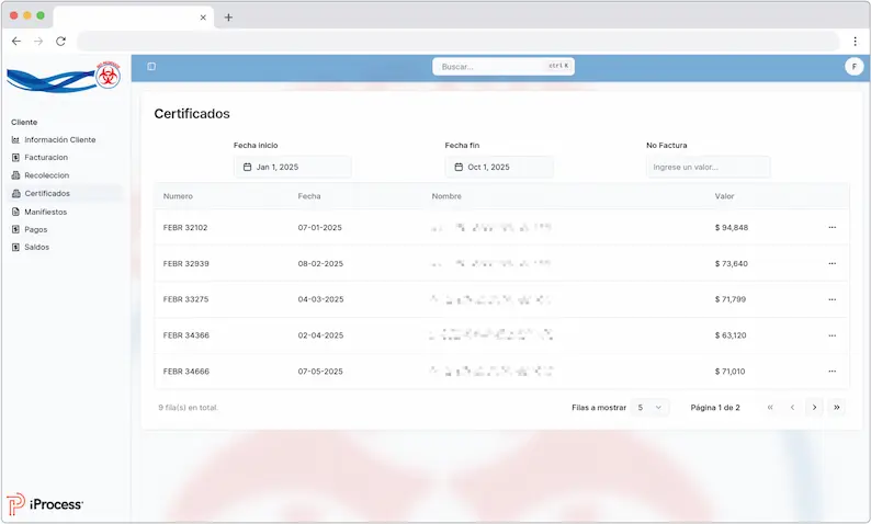 Imagen de la funcionalidad Portal de Clientes para Trazabilidad Total